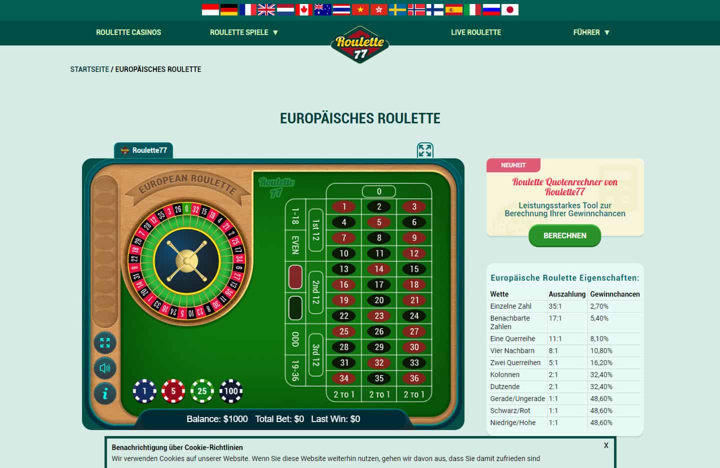 Roulette77.de-Screenshot