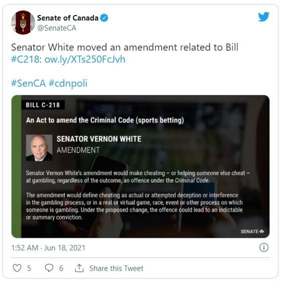 Senador Уайт, Canadá